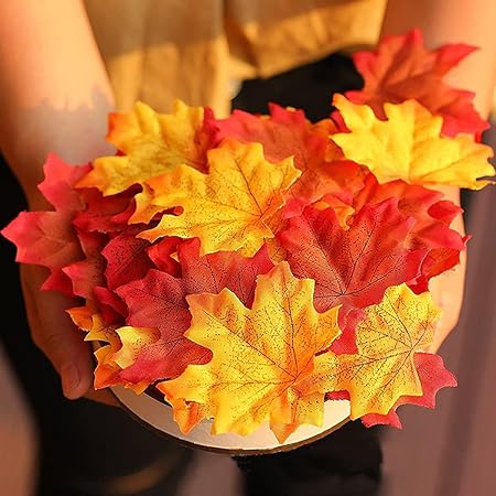 Thanksgiving Maple Leaves Decorations, 50 Pcs Artificial Maple Leaves Fall Garland Autumn Leaves for Home Farmhouse Thanksgiving Holiday Decor,C
