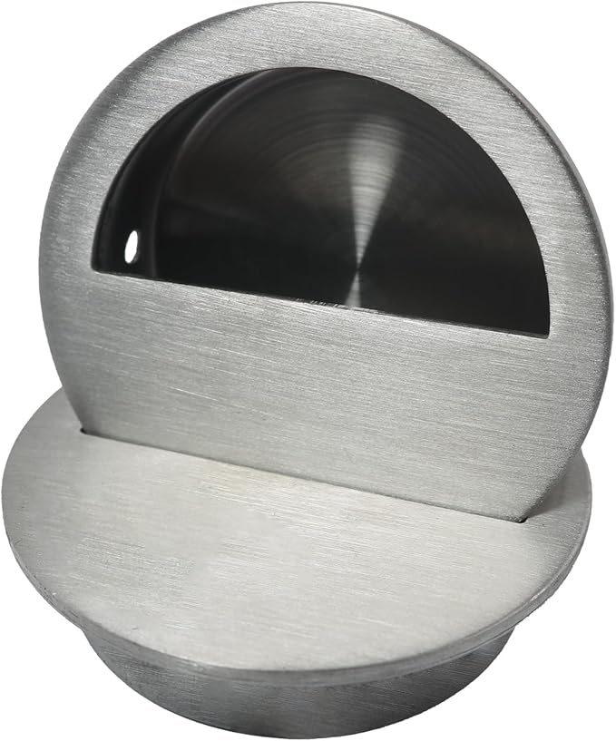 Stainless Steel Sliding Door Flush Half Round Pull Handle Cabinet Drawer Furniture Embedded Handle with Screws Concealed Handle Cabinet Door Latch Diameter 60mm for Cabinets Wardrobe Doors