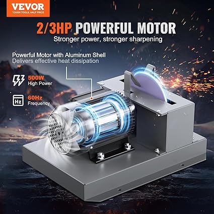 VEVOR Lawnmower Blade Grinder, 23 HP 1700 RPM Motor with 7'' Diameter Standard Reverse Wheel, 30 40 Grinding Degree Steel Mower Sharper for Blades Tool Grinding in Garden or Workshop