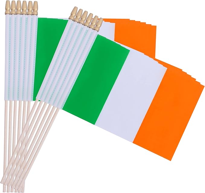 TSMD Ireland Stick Flag Irish Small Mini Hand Held Flags,5x8 Inch,12 Pack