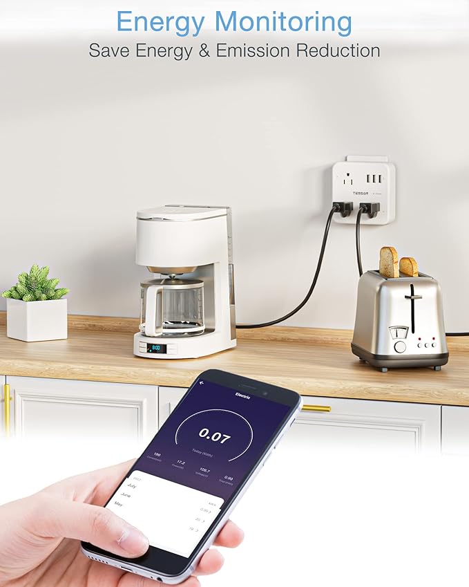 Smart Plug Outlet Extender Compatible with Alexa Google Home, TESSAN WiFi Multi Plug with 3 Smart Outlets 3 USB Ports, Wall Surge Protector Power Strip 900J for Indoor, Voice and Smartlife Control