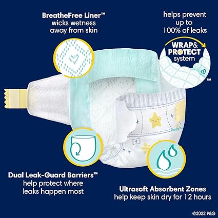 Pampers Overnight Diapers - Swaddlers Overnights - Size 6, 72 Count, Disposable Baby Diaper, Night Time Leak and Skin Protection