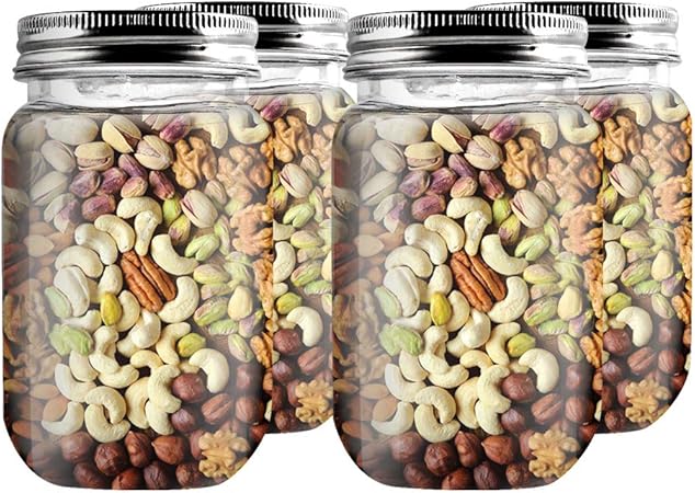 novelinks 16 Ounce Clear Plastic Jars Containers With Screw On Lids - Refillable Round Empty Plastic Slime Storage Containers for Kitchen Household Storage - BPA Free (10 Pack)