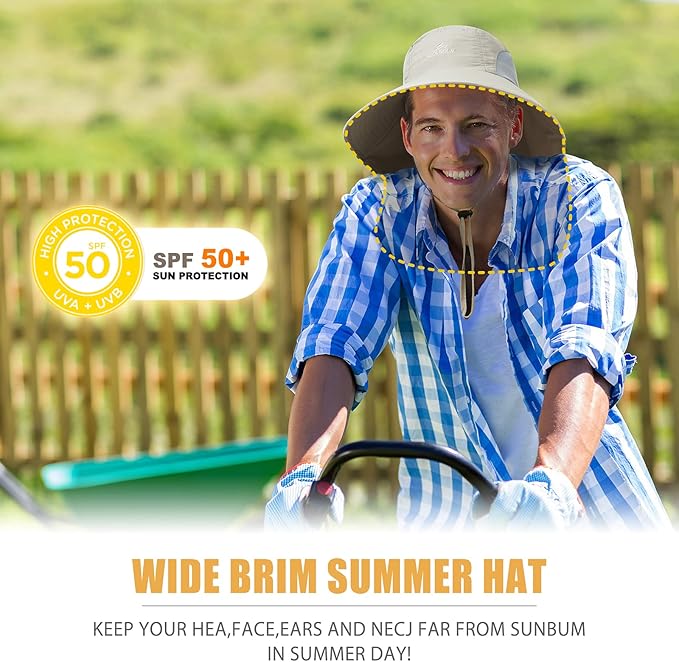 Outdoor Sun Hat for Men with 50+ UPF Protection Safari Cap Wide Brim Fishing Hat with Neck Flap, for Dad