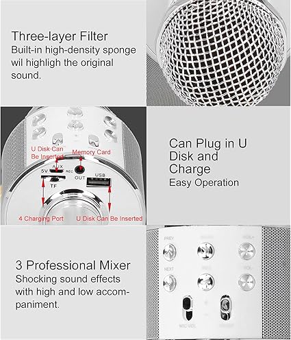 Karaoke Microphone, Voice Changer Microphone Microphone for Singing Christmas Birthday Gifts Portable Handheld Mic Speaker Machine for All Smartphones for Girls Kids Adults All Age