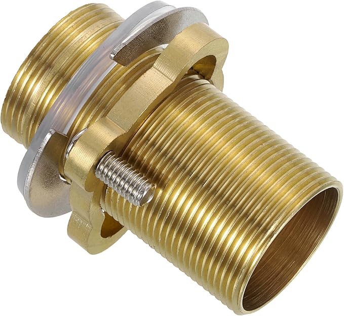 uxcell Faucet Mount Extension Shank 2.4"x 1.25" Brass Pipe Faucet Extension Nipple Locknut Kit Extension Threaded Lengthen Fixed High Foot with Nut and Gasket Faucet Fittings