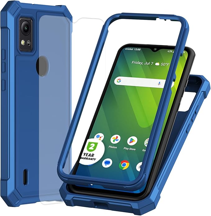 Ailiber Case for ATT Motivate 4, Cricket Icon 5 Phone Case with Screen Protector, Dual Layer Structure Protection, Shockproof Corners TPU Bumper, Military Grade Protective Cover for Motivate 4-Blue