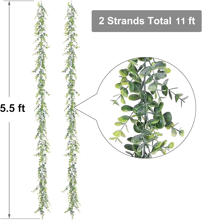 Lvydec 2 Pack Artificial Eucalyptus Garland, Fake Eucalyptus Greenery Garland Wedding Backdrop Arch Wall Decor, 5.5 Feet/Strand Fake Hanging Plant for Table Festival Party Decoration
