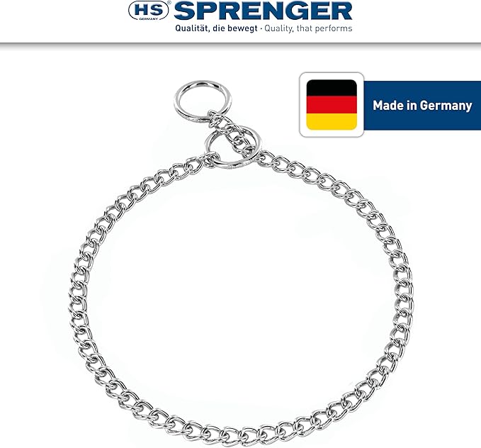Herm Sprenger - Chrome Plated Steel Dog Training Collar - Narrow Round Links Slip Dog Chain - for Small Medium Large Dogs - Professional Training Collar - Made in Germany (22 inches (55 cm))