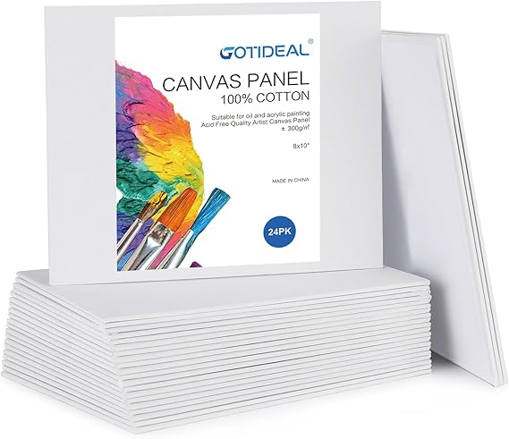 GOTIDEAL Canvas Boards for Painting, 8x10 inch Set of 24, Gesso Primed White Canvases for Painting - 100% Cotton Art Supplies Canvas for Acrylic Paint, Pouring, Oil Paint