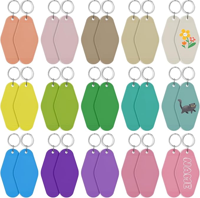 LOTMER 25 PCS Hotel Keychain Blank with Key Rings, 40 Colors Motel Keychain Sublimation Key Chains for DIY Keychains
