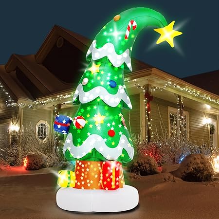 6 FT Christmas Outdoor Inflatable Decorations, Blow Up Christmas Tree with LED Light for Xmas Holiday Party Garden, Yard, Lawn Decor