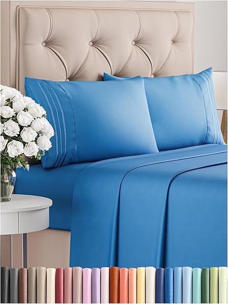 Full Size 4 Piece Sheet Set - Comfy Breathable Cooling Bed Sheets Set - Hotel Luxury Bedding for Women, Men, Kids Teens - Deep Pockets, Easy-Fit, Super Soft Wrinkle Free - Oeko-Tex - Royal Blue