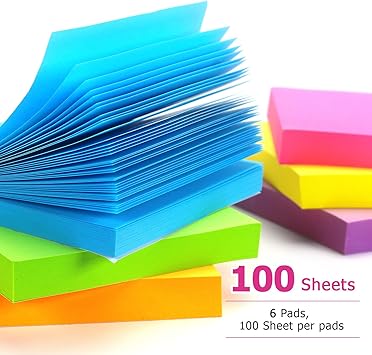 Early Buy Sticky Notes 6 Bright Color 6 Pads Self-Stick Notes 3 in x 3 in, 100 SheetsPad