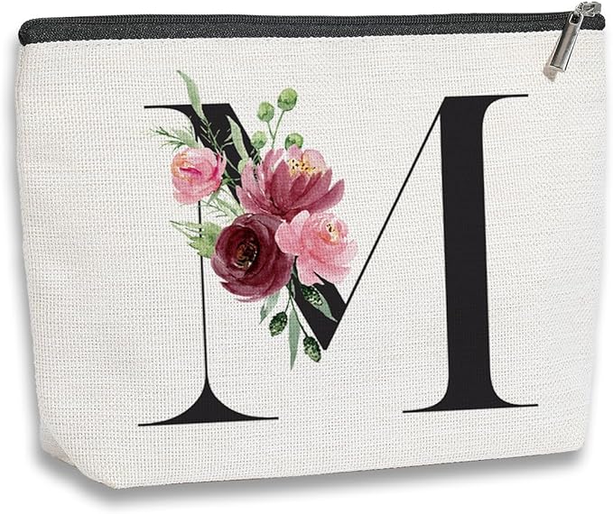 Initial Makeup Bag, Personalized Gifts for Women, Bridesmaid Gifts, Birthday Gifts for Women Mom, Gifts for Best Friend, Bride Bridesmaid Cosmetic bag (Letter M)