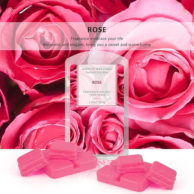 STRN Wax Melts Soy Wax Cubes 4 Pack Scented Wax Melts Warmer, Scented Wax Cubes for Warmers Soy Wax Cubes Candle Wax Melts, Rose, Lavender, Jasmine, Cherry (4 x 2.5oz)