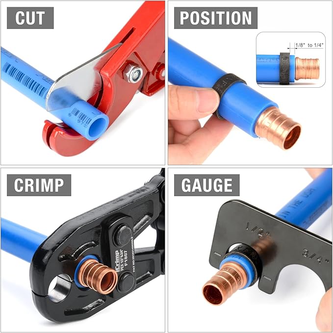 IWISSiCrimp PEX Pipe Copper Ring Crimping Tool Kit for 12 in, 34 in Crimp Rings, Meets F1807 Standard (13" Combo PEX Crimper)