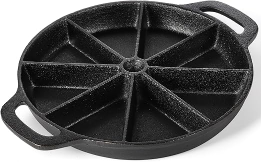 WUWEOT Cast Iron Wedge Pan, Non stick Round Corn Bread Skillet, Black 8-edges Biscuit Pan with Double Handles for Scones, Corn Stick Pan, Muffins, Cup Cakes and Brownies