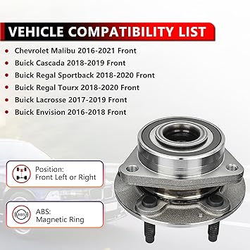 513398 Front or Rear Wheel Bearing and Hub Assembly Compatible for Chevrolet Malibu 2016-2021,for Buick Cascada 2018-2019,for Lacrosse 2017-2019, for Regal Sportback 2018-2020