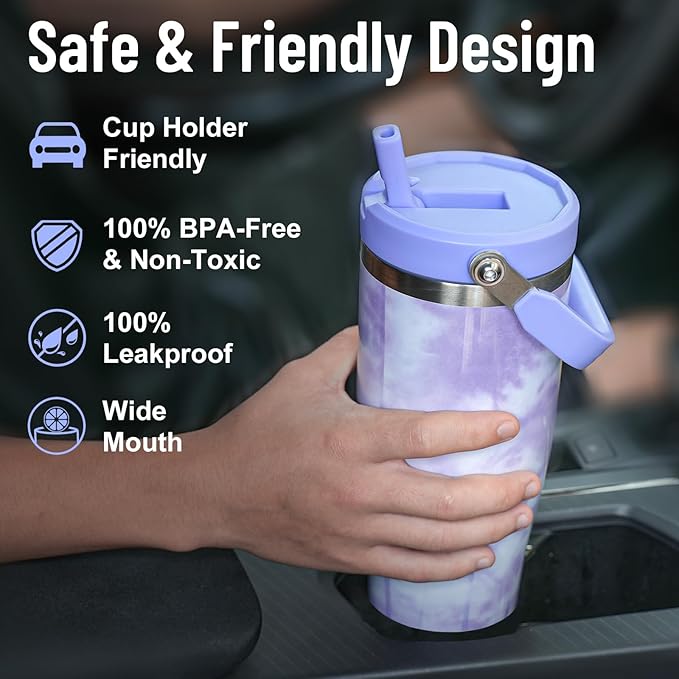Zukro 50 oz Tumbler With Flip straw, 40 oz Tumbler with top handle, Fit in cup holder