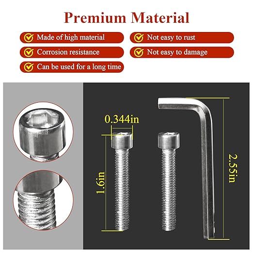 2 Pcs 1002-53-B, 1002-48-B Long Screws with 1 Pc Allen Key, 1002-53 Alloy Steel Silver Finish Screw Locks, Fit for Fuel Offroad Wheel Black Center Cap, No Center Cap Included