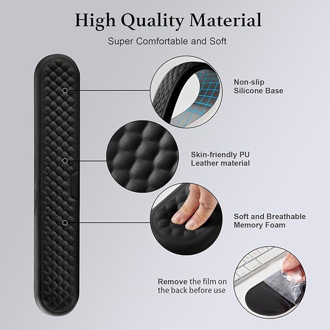 Wrist rest for keyboard, ergonomic with synthetic leather and memory foam, comfortable laptop wrist support, keyboard cushion to relieve typing pain