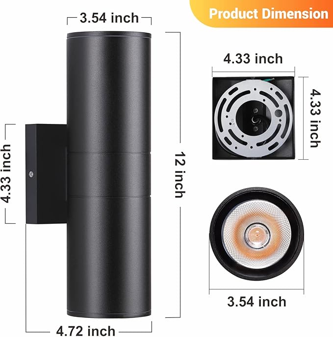 Outdoor Wall Lights 2 Packs, Integrated LED Cylinder Up Down 12W 2700K Modern Aluminum Light, Waterproof Exterior Light for Porch Patio Door