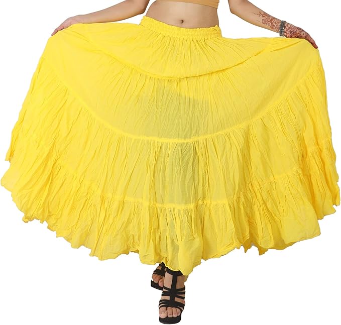 Wevez Women's Flowy Renaissance Long Maxi Tiered Peasant Dance Skirt, Plus Size 0X to 3X