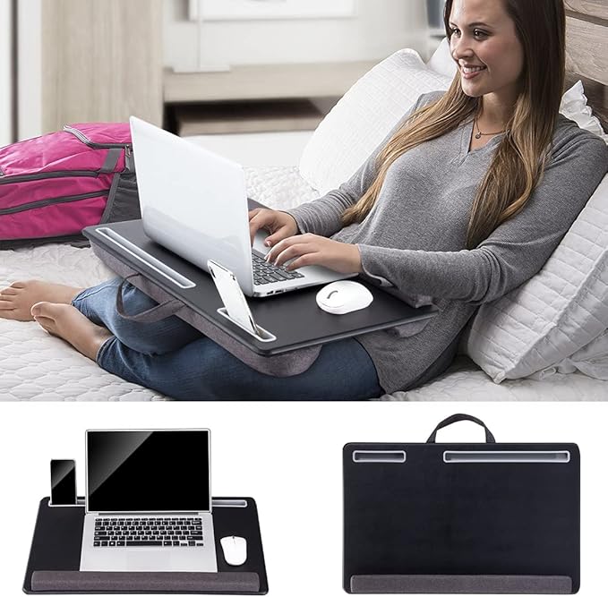 Extra Large Lap Laptop Desk - Full PU Material Mouse Pad Gaming Tray - Portable LapDesk with Phone Holder Wrist Rest for Notebook, MacBook, Tablet, Bed, Sofa(Black, Fit Up 17.3-in Laptops)
