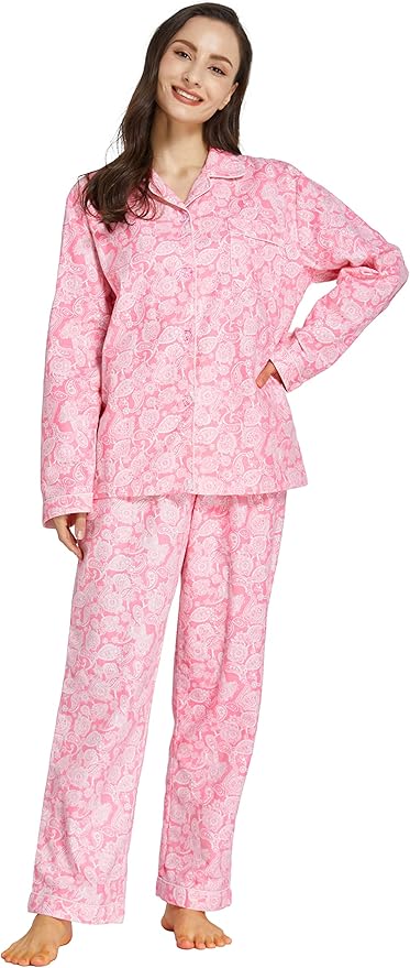 Women's 100% Cotton Long Sleeve Flannel Pajama Set Sleepwear