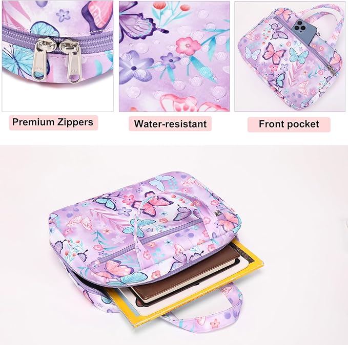 Octsky Bible Covers Bible Case Girls Book Carrying Case for Kids Scripture Church Bag Bible Protective with Handle Zippered Pocket (Butterfly Lake)