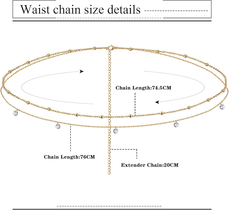 FIBO STEEL 18K Gold Plated Waist Chains Body Chains for Women Stainless Steel Bikini Belly Chains Layered Summer Beach Body Jewelry Adjustable