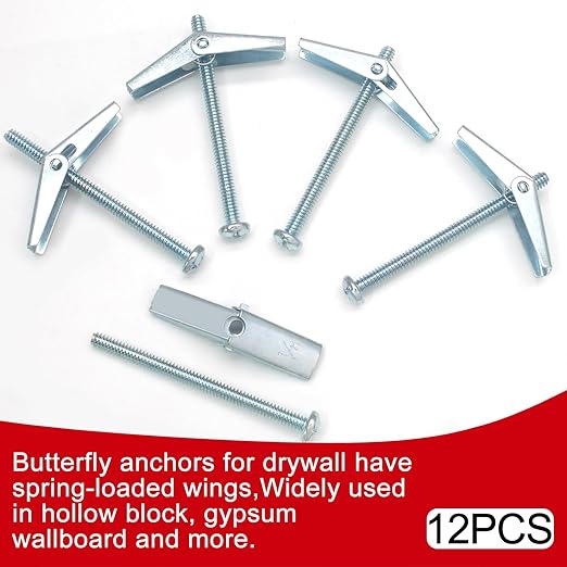12 Pcs 18 x 2 Inch Spring Toggle Bolt, Heavy Duty Drywall Anchors, Butterfly Anchors, Stainless Steel Hanging Nuts for Hanging Heavy Items on Drywall Wood
