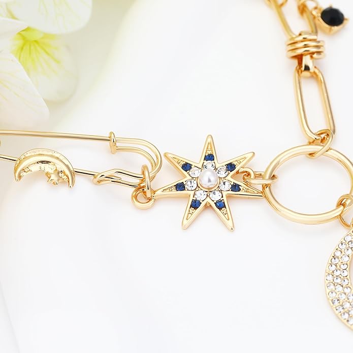 Charm Necklace for Women Gold Evil Eye Sun Moon Flower Coin Pendant Necklace Dainty Paperclip Chain Vintage Luck Amulet Choker Necklaces Celestial Jewelry Gift