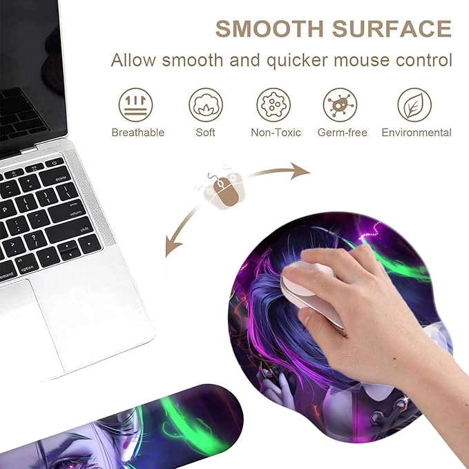 Anime Mouse Pad with Wrist Rest Keyboard Wrist Rest Pad Set with Coaster, Desk Accessories Mat Ergonomic Gel Mouse Pad with Non-Slip Base for Office Gaming Working Computers (Version 17)