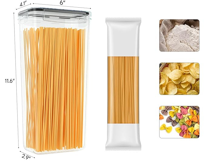 Pasta Containers, 2 Pk 2.8L Airtight Food Storage Containers, Spaghetti Containers for Pantry Organization and Storage, Kitchen Storage Containers for Noodles, Plastic Canisters with Durable Lids