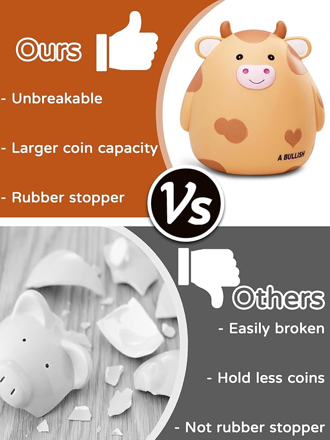 Cow Piggy Bank,Unbreakable Coin Box for Boys Kids,Cute Animal Coin Money Bank Birthday Girls Adults,Coin Saving Boxes Home DecorOoaYellowOoa
