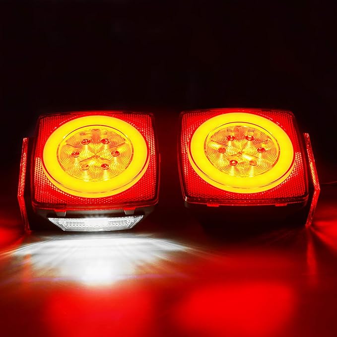 LINKITOM New Halo Submersible LED Trailer Light, Super Bright Brake Stop Turn Tail License Lights for Camper Truck RV Boat Snowmobile Under 80" Inch