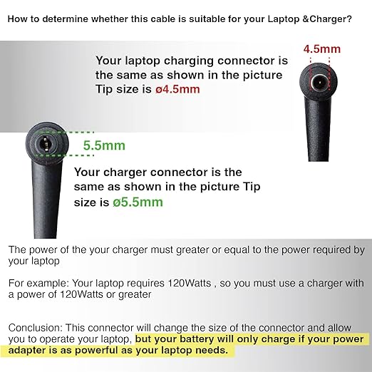 Laptop Adapter Tip Connector Converter 5.5 x 2.5mm Female to 4.5 x 3.0mm Male for MSI Katana ASUS ROG Zephyru Zenbook Vivobook TUF 19V 6,15A 6,32A 9,23A 20V 6A 7,5A 9A