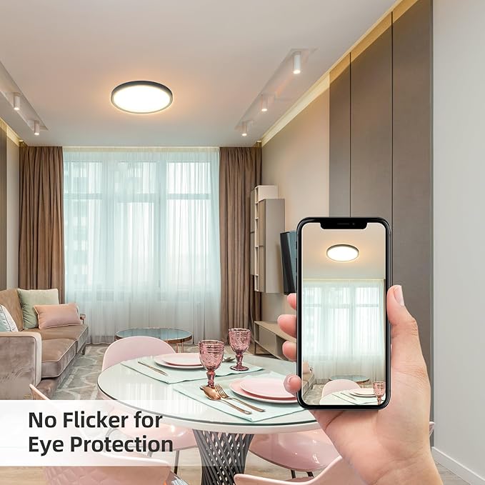 ECOELER Black Slim LED Ceiling Light, 9inch 5CCT Selectable Surface Mount Round Flat Panel Light, 24W 1800Lm, Close to Ceiling Light Fixtures for Kitchen, Bedroom, Laundry, 4 Pack
