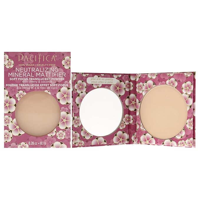 Pacifica Beauty, Neutralizing Mattifier Soft Focus Translucent Setting Powder, Cherry + Coconut, Sets Face Makeup, Natural Minerals, Oil Control, Talc + Mineral Oil Free, Vegan & Cruelty Free
