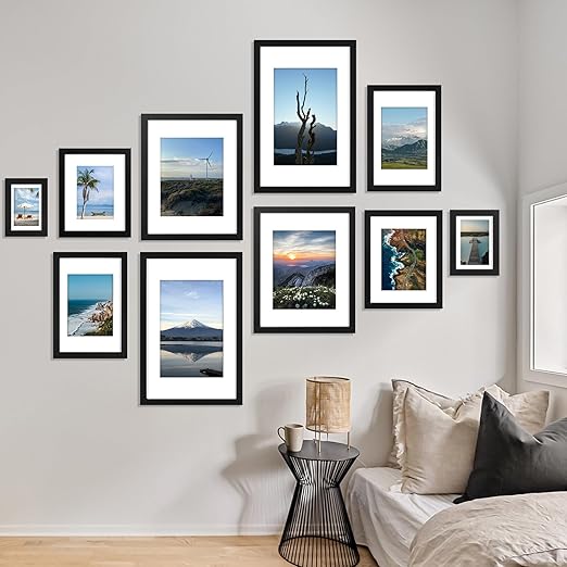decorUhome 8.5x11 Picture Frame, Display Pictures 6x8 with Mat or 8.5x11 without Mat, Black Engineered Wood Photo Frame with Plexiglass for Wall & Tabletop Display, Picture Frames 8.5x11 Set of 4