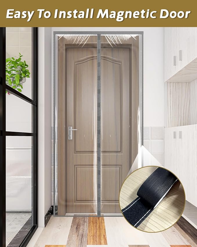 Magnetic Door Cover for Dust Control Room Separation, Temporary Plastic Door Curtain for Home Renovation Construction, Reusable Dust Barrier for Remodeling, 3'11"7'2"