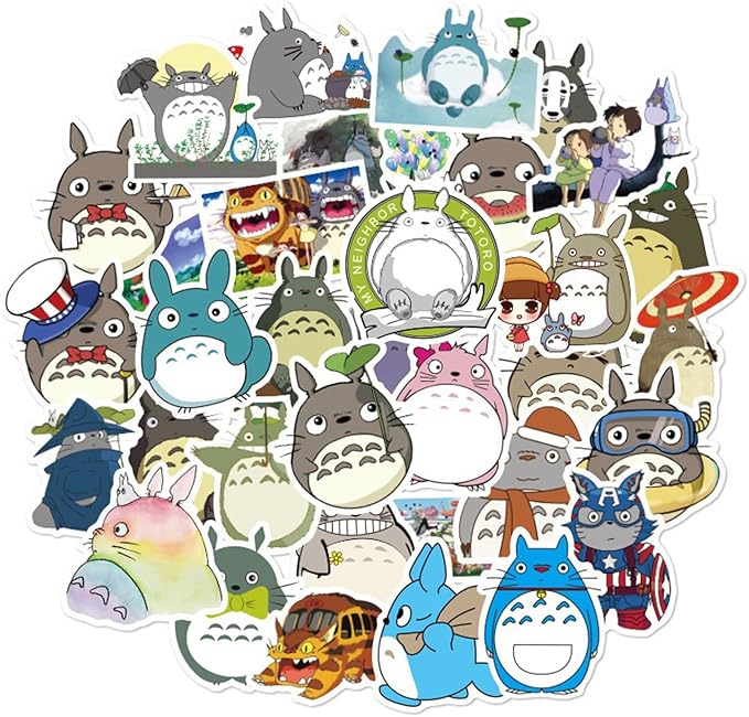 50Pcs Cartoon Totoro Themes Waterproof Stickers Vinyl Graffiti Patches for Water Bottle Cup Laptop Bike Skateboard Luggage Box