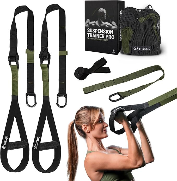 THYSOL Resistance Trainer Pro Xtreme Straps Army Sling Trainer Set with Adjustable Door Anchor Fitness Home Workouts - Suitable for Travelling for Training Indoor Outdoor