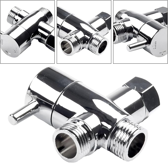 Bidet T Valve, 3 Way T-adapter Bath 12 Shower Head Mount Valve Diverter ABS Converter For Hand Shower And Fixed Shower Head, Replacement Component Adapter