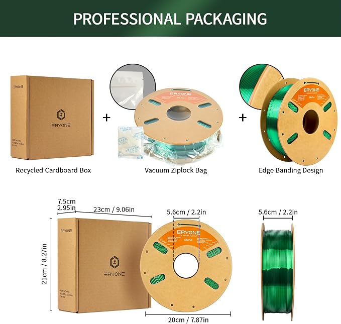 ERYONE Silk PLA Filament for 3D Printer, 1.75mm +/- 0.03mm, 1kg (2.1LBS)/Spool, Silk Green
