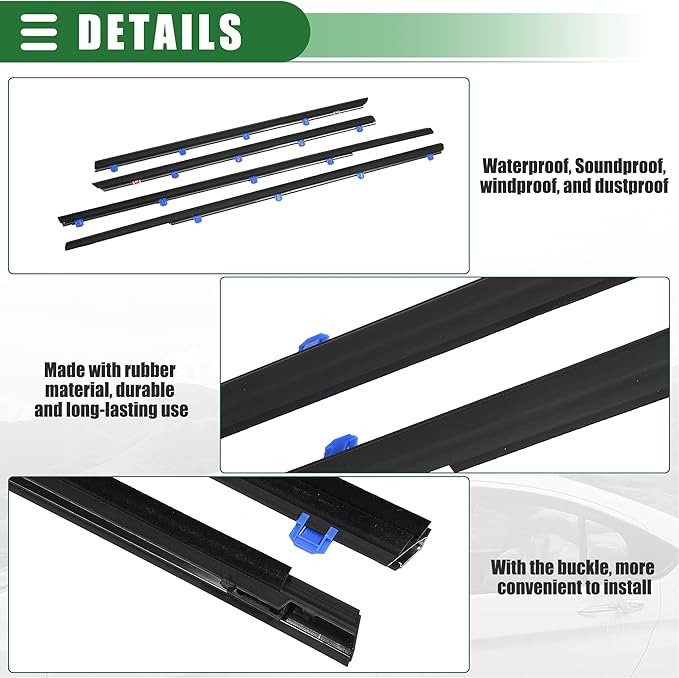 Motoforti Weatherstrip Window Trim Seal Belt Kit, Car Outside Window Seal Belt, for Honda Civic 2012-2015, ABS, 72450TR0A01, Black, 1 Set, Front Rear Left Driver Right Passenger Side