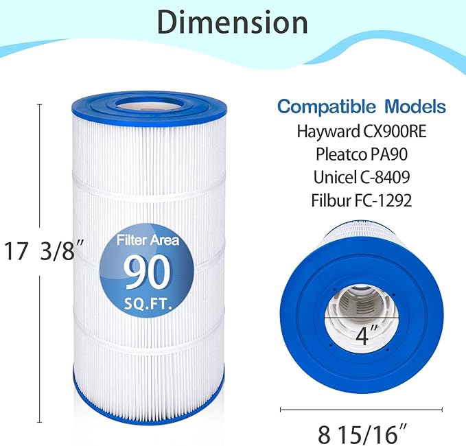 Future Way C900 Pool Filter Cartridge Replacement for Hayward C900, Replace Pleatco PA90, Hayward CX900RE, Unicel C-8409, 90 sq.ft