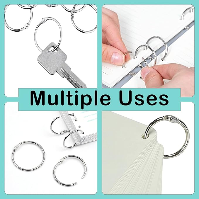 Loose Leaf Binder Rings 1 12 Inch, Metal Book Rings for Index Cards 100 Pack, Heavy Duty Nickel Plated Great for Flashcards, Home, School and Office